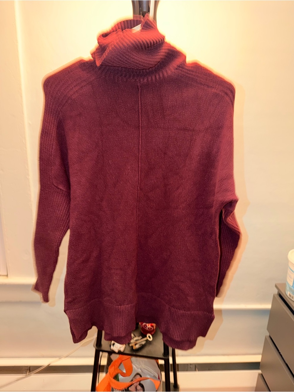 Time and Tru Burgundy Turtleneck Longline Sweater